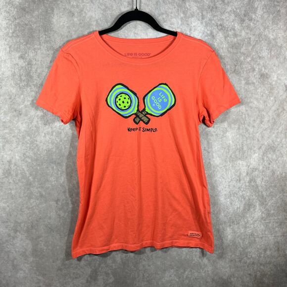 Life Is Good Crusher Lite Tee Shirt‎ Womens Medium Orange Keep It Simple Graphic - Picture 2 of 8